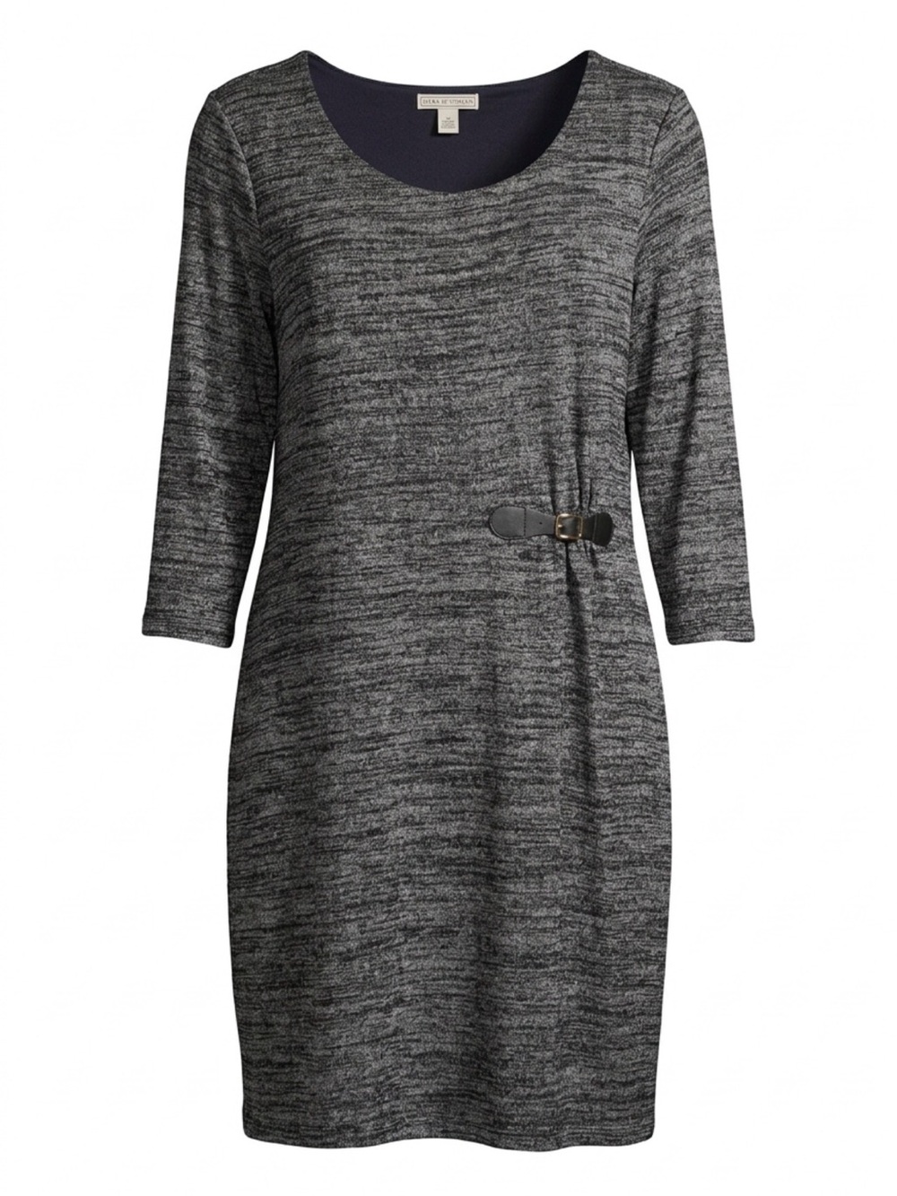 Dana Buchman Gray Marled Lined Midi Dress with Side Buckle and 3/4 sleeves